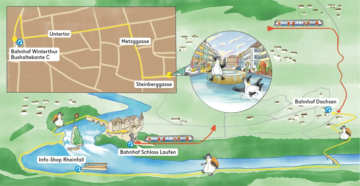 Die Route der Ringo-Reise an den Rheinfall.